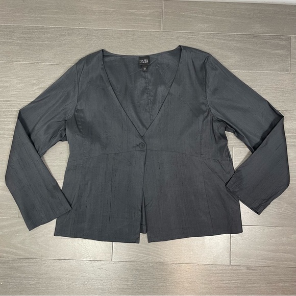 Eileen Fisher Raw Silk Blazer Lightweight Jacket Gunmetal Gray XL Lagenlook Boho - Picture 14 of 16